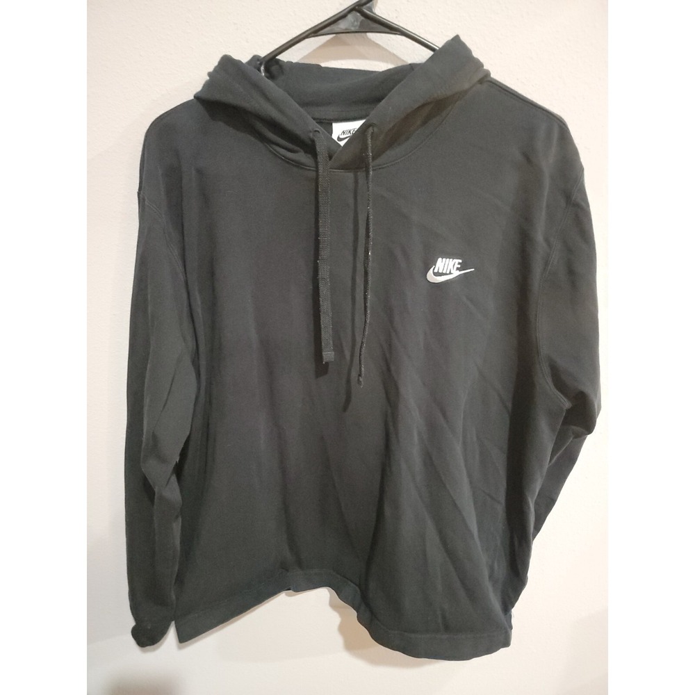 Nike Black Lightweight Hoodie‎ Men's Large L Jersey Cotton Pullover Embroidered